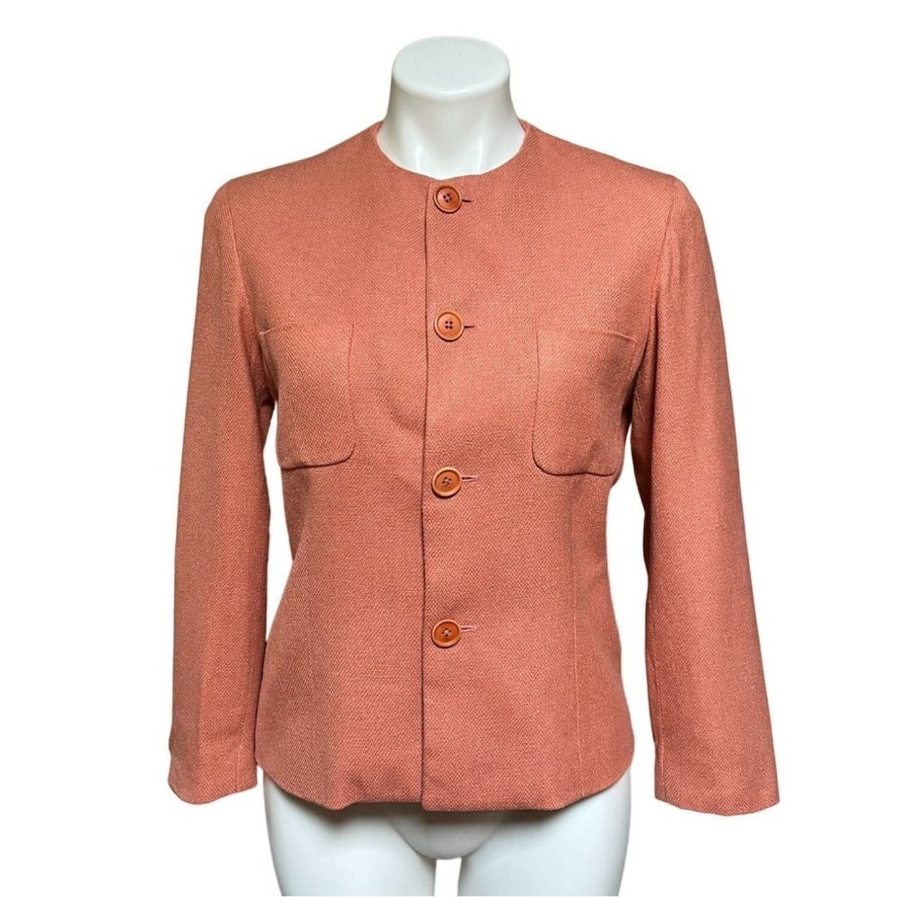Vintage 90s Ralph Lauren Blazer Silk Coral Color Size 8 Small